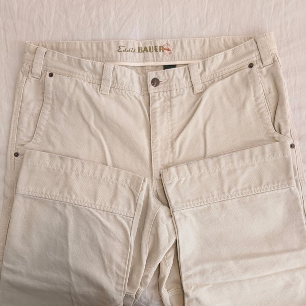 Eddie Bauer Canvas Work Pants Men 40x32 Beige Rugged Outdoor Utility Workwear